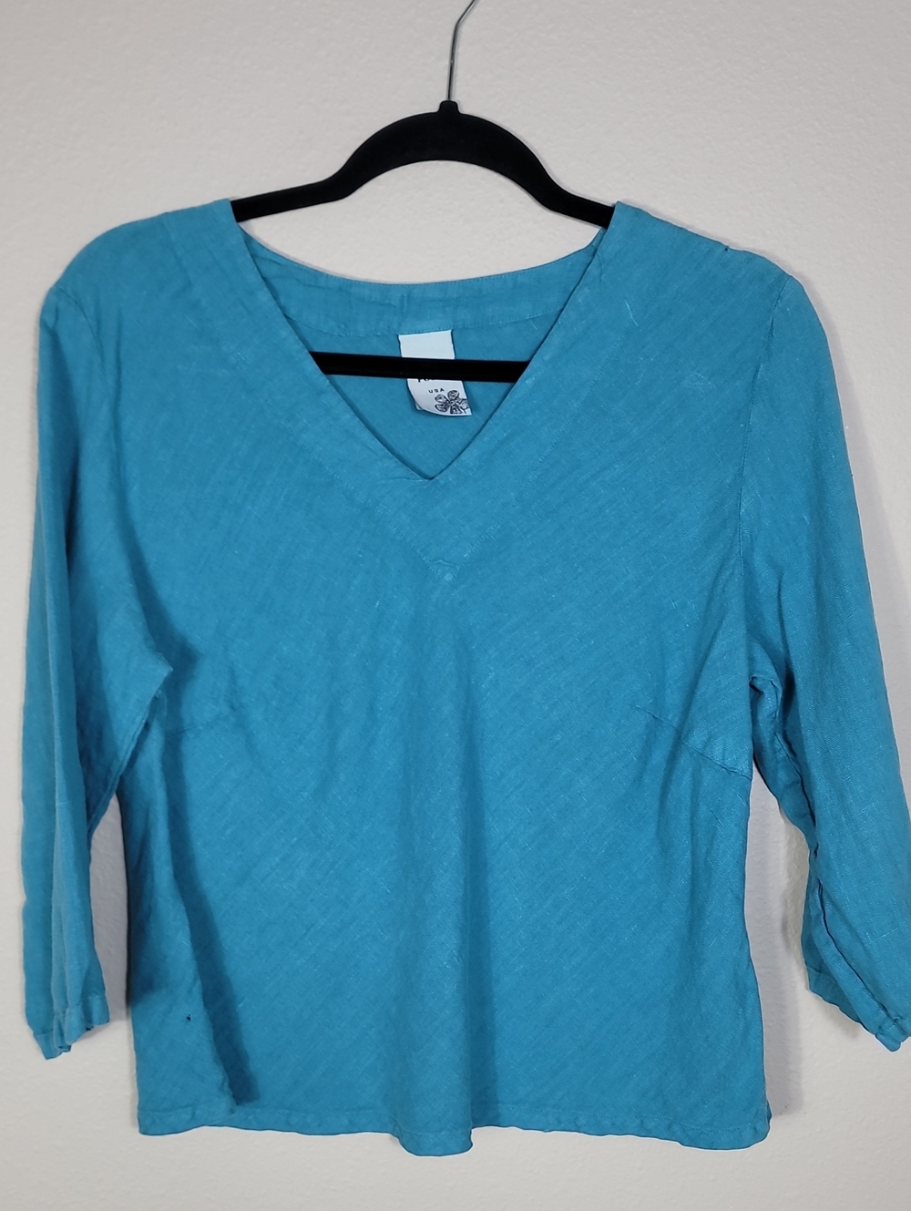 Match Point 100% Linen Boxy Top Size Medium Blue Lagenlook Coastal Grandma